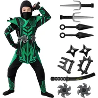 Spooktacular Creations Grün Schwarzes Halloween Ninja Kostüm für Jungen und Mädchen, Halloween-Verkleidungsparty, Ninja-Rollenspiele, Mottopartys (groß (10–12 Jahre))