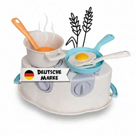 alldoro 60421 Kochset Kinderküche, 8-TLG. Spielküchen Zubehör mit Herd, Topf, Pfanne & Besteck, Küchenspielzeug ab 3 Jahren, Indoor & Outdoor