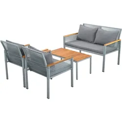 Merax Gartenlounge-Set, Gartenmöbel Set mit bequemem Kissen, Doppelsofa ,2 Sessel und Tisch, Outdoor, Rattan, Tisch und Stühle, grau