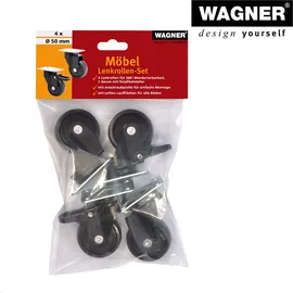 Wagner design yourself DESIGN 3C Lenkrollen/Transportrollen/Möbelrollen-4tlg 2 ohne Bremse, Anschraubplatte, X4er Set-Schwarz, (Ø) 50 mm