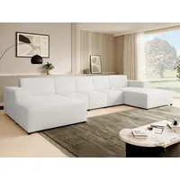 beautysofa Ecksofa PEDRO U XL, breite Ottomane, Farbe: Weiß (Raven21) - Weiß