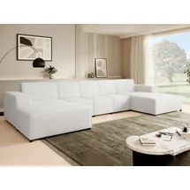 beautysofa Ecksofa PEDRO U XL, breite Ottomane, Farbe: Weiß (Raven21) - Weiß
