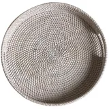 BURLOE Rattan Serviertablett Mit Griffen, Rund Obstkörbe Geflochtene Brot Natürlicher Aufbewahrungskörbe Eierkorb Organizer Obstplatte Picknickkorb Obstschale,Grau,36cm