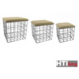 Hti-Living Korbset Metall 3-er Set mit Samtdeckel 38 x 38 x 38 cm beige|schwarz