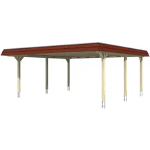 SKANHOLZ Doppelcarport Wendland 6,30 x 6,37 m eiche hell mit Aluminiumdach und Pfostenanker