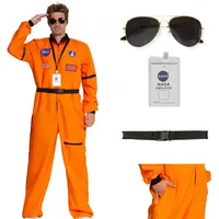 Partyxclusive Astronauten-Kostüm für Herren, 3-teilig – Jumpsuit mit Gürtel, Schlüsselband mit NASA-Badge & Brille, Raumfahrt-Kostüm, Raumanzug in Orange, Größe M bis XL (XL)