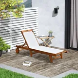 Gartenliege Holz Textil Sonnenliege Liegestuhl Relaxliege mit Rollen verstellbar