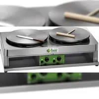 FIMAR LPG- und Methangas-Doppel-Crepes-Kocher Modell CR400G2 aus rostfreiem Stahl mit rutschfesten Gusseisenplatten ø 40 cm
