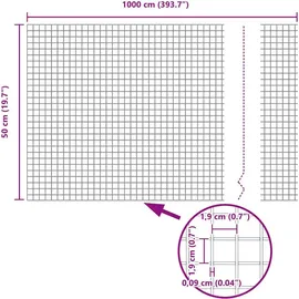 vidaXL Zaun 0,5 x 10 m Grau/Verzinkt