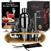 ZBPASL 16pcs Cocktail Shaker Set, Cocktail Set mit Cocktailshaker,Jigger, Einer Eiszange, Set Cocktail Mixen Mit Muddler, Flaschenöffner,Shaker Cocktail Set,Bar Werkzeug Set (Black)
