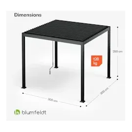 Blumfeldt Pavillon 3x3 m verzinktes Lamellen-Stahldach schützt vor Sonne, Regen und Wind Schwarz