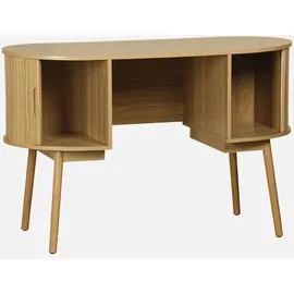 sweeek - Ovales Büro im Holzlook mit zwei Aufbewahrungsmöglichkeiten, L 120cm - Natur - Braun