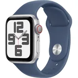 Apple Watch SE GPS + Cellular 44 mm Aluminiumgehäuse Silber, Sportarmband Denim M/L
