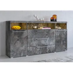 Sideboard INOSIGN "India,Breite 182cm moderne Anrichte 2Türen,3 Schubladen, Kombikommode", schwarz (schiefer, schiefer), schiefer/schiefer, 3 St., ABS-Kunststoff, FSC-zertifizierter Holzwerkstoff, Metall, Kunststoff, Sideboards, Kommode viel Stauraum, Einlegeböden verstellbar,ohne Beleuchtung