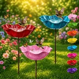 Blumenstecker VogelträNke,Blumen Gartenstecker VogelträNke,Gartenstecker Metall Blumen,BlumenträNke füR VöGel,Outdoor-Vogelfutterstation, Garten, Hof, Terrasse (Rot + Blau + Rosa)