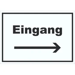 Eingang Schild mit Text und Richtungspfeil rechts Zugang Eintritt waagerecht A1 (594x841mm)
