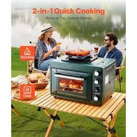 Vevor Outdoor Ofen 2 in 1 tragbarer Campingofen, einstellbare Feuerrate, 60-Minuten-Timer, winddicht, mit Grillrost und Bratblech, für Campingausrüstung Picknick im Garten Kochen im Freien
