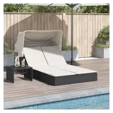 vidaXL Doppel-Sonnenliege mit Dach und Auflagen Schwarz Poly Rattan