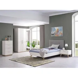 aea Jugendbett Garnitur Kinderzimmer Kinderbett Bett Set 4tlg Weiß Holz - Weiß