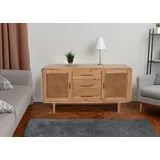 Mendler Sideboard HWC-M47, Schrank Kommode Highboard, Staufächer Schublade, Rattan Akazie Massiv-Holz gebeizt 83x160x45cm 47kg