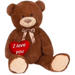 BRUBAKER Kuscheltier XXL Teddybär 100 cm groß mit I Love You Herz (1-St), großer Teddy Bär, Stofftier Plüschtier braun