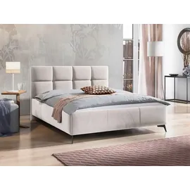 Mirjan24 Polsterbett Genua, Bett mit Bettkasten, Polsterkopfteil, Gasdruckfeder und Metallfüße (Farbe: Fresh 01, Größe: 140x200 cm, - Beige