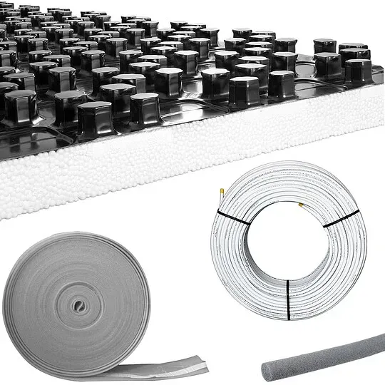 107 m2 Fußbodenheizung-Set - Noppensystem - 30 mm Wärme-Trittschall-Dämmung - Alu-Verbundrohr 16 x 2 mm Heizung