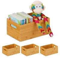 Relaxdays 4 x Aufbewahrungskiste Bambus, stabil, offen, Ordnungsbox ohne