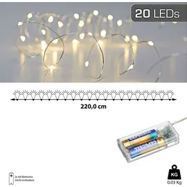 Cepewa LED Lichterkette Batterie Timer Draht 20 LEDs warmweiß silber - Silber/Transparent