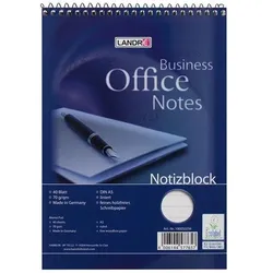 LANDRÉ Office Notizblock DIN A5 Liniert Spiralbindung Karton Blau Perforiert 80 Seiten