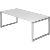 Hammerbacher RS2E höhenverstellbarer Schreibtisch weiß rechteckig, Kufen-Gestell silber 200,0 x 100,0 cm