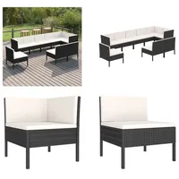 vidaXL 9 tlg. Garten Lounge Set mit Auflagen Poly Rattan Schwarz - Garten-Sofagarnitur - Garten-Sofagarnituren - Gartensofa-Set - Gartensofa-Sets - Schwarz