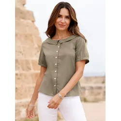 Kurzarmbluse CLASSIC BASICS, Damen, Gr. 44, grün (khaki), 100% Baumwolle, Rundhals, Kurzarm, Blusen