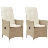 vidaXL Gartensessel mit Kissen 2 Stk. Verstellbar Beige Poly Rattan