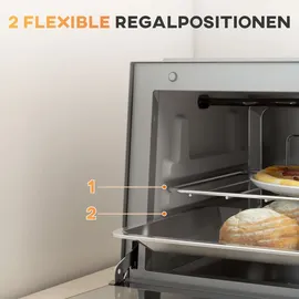 Homcom Minibackofen 9L Mini Ofen mit Backblech, Grillrost, 100 °C-230 °C, mit einstellbar Temperatur und Garzeit, 60 Min. Timer, 750W, Edelstahl,