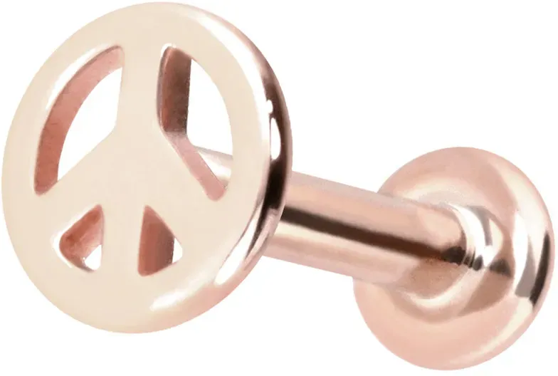 14 Karat Gold Labret mit Push Fit PEACE-ZEICHEN