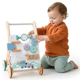 Labebe Lauflernwagen aus Holz für Babys ab 1 Jahr Laufwagen Holz-Walker Holzwagen Gehhilfe für Kleinkinder - Bunt