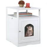Relaxdays Katzenschrank, großer Eingang, mit Ablage, Rückseite mit Luftlöchern, HBT 64 x 48 x 53 cm, Katzenkommode, weiß