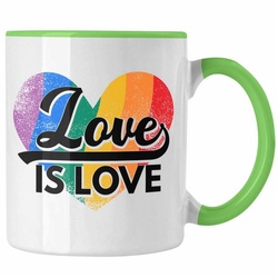 Trendation Tasse Trendation – LGBT Tasse Geschenk für Schwule Lesben Transgender Regenbogen Lustige Grafik Regenbogen Love Is Love grün