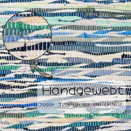 OTTO home Teppich OTTO HOME "Bente", blau (grau, blau mix), B:120cm H:10mm L:170cm, Baumwolle, Polyester, Teppiche, Teppich, Handweb Teppich, 90% Baumwolle, handgewebt, Scandi