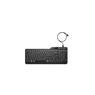 HP 400 kabelgebundene Tastatur, Anschluss über USB-C und mit USB-A-Adapter, Qwerty, 12 programmierbare Tasten, Hintergrundbeleuchtung, kompatibel mit Windows 10 und 11, Chrome OS, MacOS, Schwarz