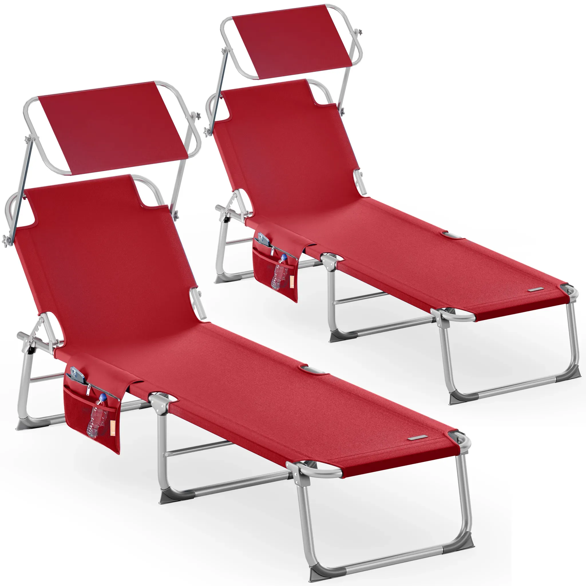 Sun lounger Ibiza set of 2 red aluminium with sun canopy