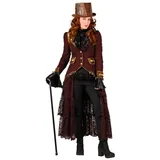 thetru Kostüm Steampunk Jacke Imperial Lady, Elegantes, rotbraunes Jackett mit Leoparden-Applikationen braun XS