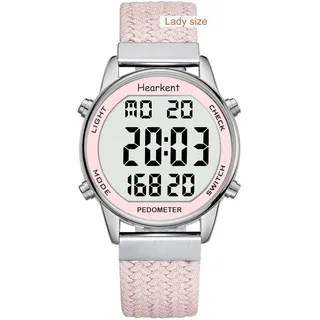 Schrittzähler Uhr für Damen-Einfach Schrittzähler Ohne App und Handy-30M Wasserdichte Sportuhr mit Schrittzähler,Armbanduhr mit Kalorienzähler-Schrittzähler Uhren für Senioren und Damen(Rosa)