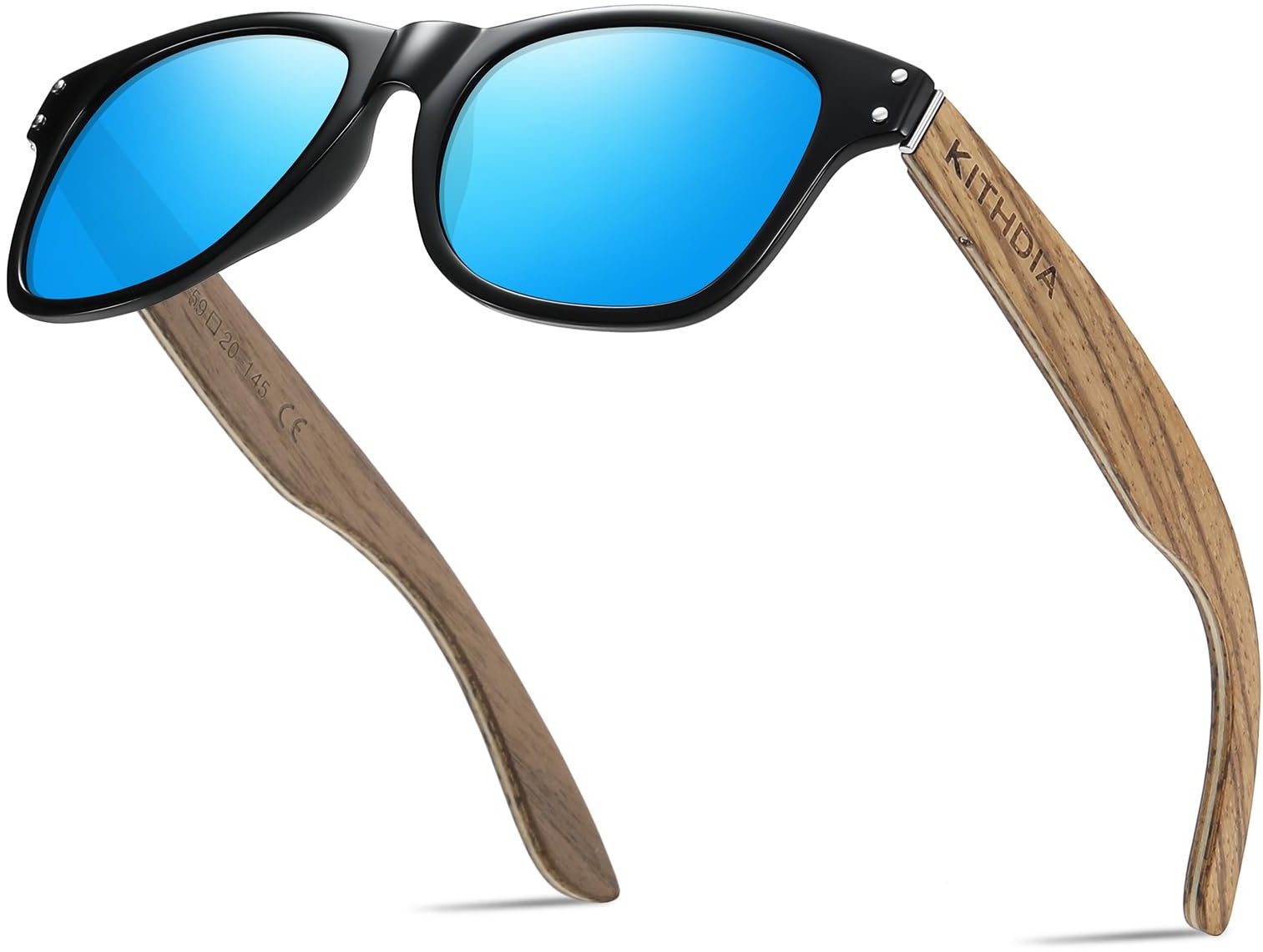 KITHDIA Holz Sonnenbrillen Polarisierte Sonnenbrille,Herren Damen Polarisierte holz brille,Polarisierende Brillengläser mit UV400-Schutz S8001