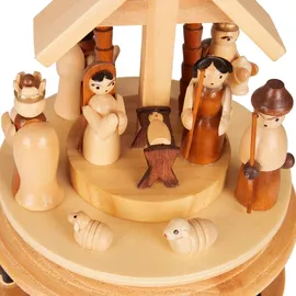 Brubaker Spieluhr aus Holz - Krippe mit Jesus, Maria und Josef - Melodie: Stille Nacht - 19 cm Musik Box Weihnachten - Spieldose Karussell mit Stern von Bethlehem und Sternsinger - Naturbelassen