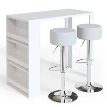 Vicco Bartisch-Set, Weiß, 117 x 57 cm mit 2 Barhockern