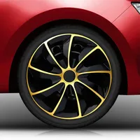 16" 16 Zoll Radkappen Q02 (Schwarz-Gold) passend für Fast alle Fahrzeugtypen – universell