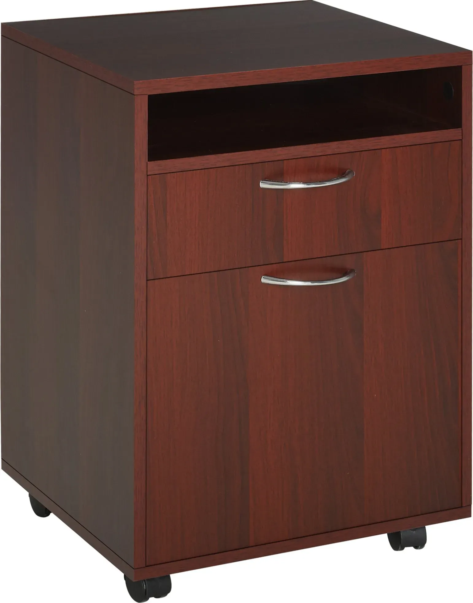 HOMCOM Schreibtisch-Container mit Rollen, Bürocontainer mit Schublade, Fach und Tür, mobiler Aktenschrank für Arbeitszimmer & Wohnzimmer, 40x35x60 cm, Dunkelbraun   Aosom