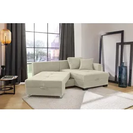 luma-home Ecksofa Schwenkfunktion Doppelbett, Schlafcouch Bettkasten, Cordbezug Beige Grau / 15215 - Beige/Grau